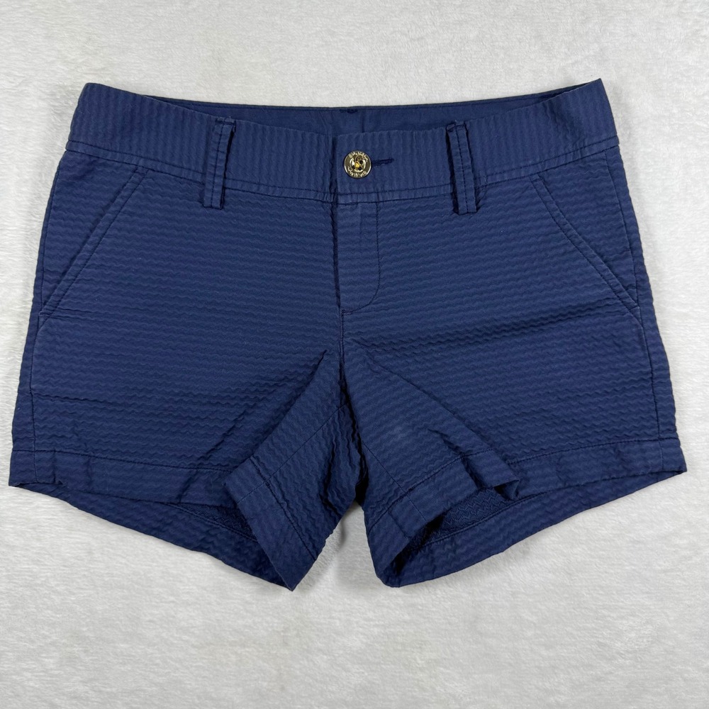 Lilly Pulitzer Navy Blue Callahan Seersucker Shorts Womens Size‎ 2 Style 22119